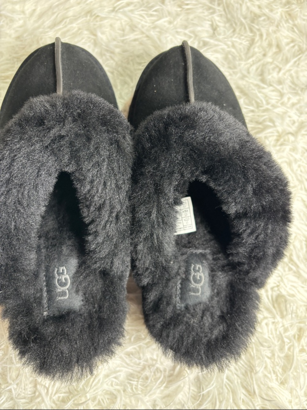 UGG DISQUETTE PLATFORM SLIPPER WOMENS SUEDE/WOOL SLIDE SANDAL BLACK - Picture 4 of 9